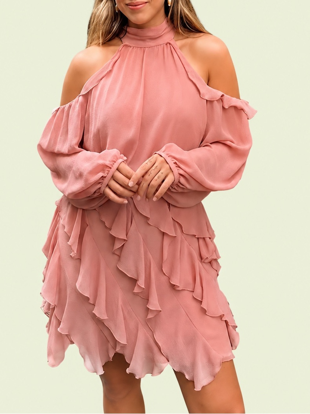 ZARA NWT Ruffled Chiffon Dress in Dusty Rose
